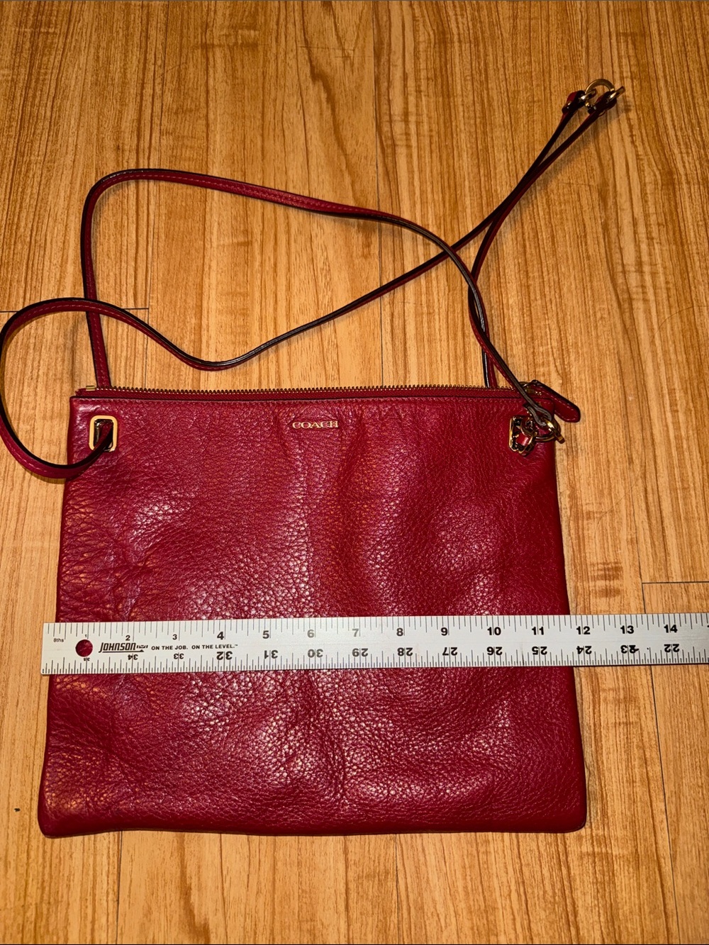 Coach Red Pebbled Leather Slim Crossbody with Gold Hardware